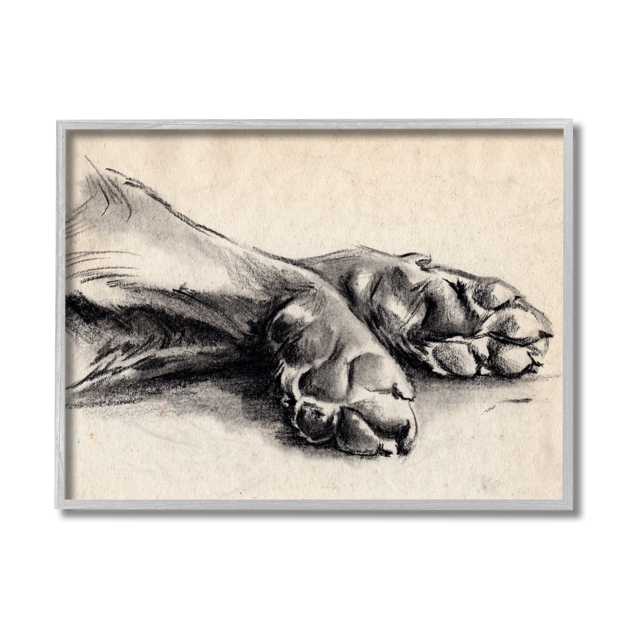Stupell Industries Dog Paw Charcoal Design Minimal Tan Black in Gray Frame Wall Art